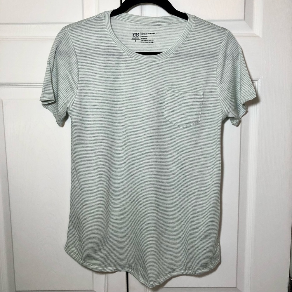 Albion Green Micro Striped Basic Pocket Short Sleeve Oversized T Shirt Size S